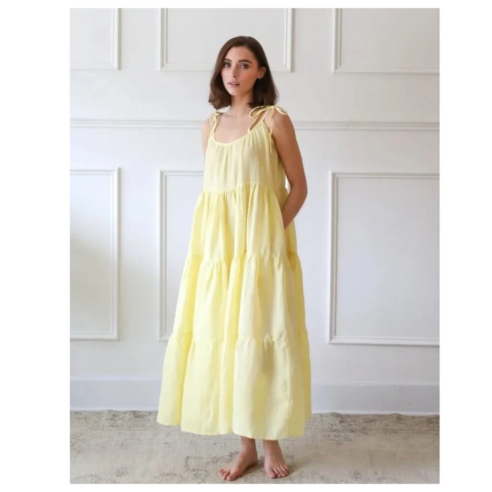 NWT Mille Resort & Travel Maui Lemonade Yellow Linen Maxi Dress Size Medium - Picture 3 of 10